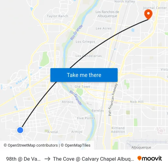 98th @ De Vargas to The Cove @ Calvary Chapel Albuquerque map
