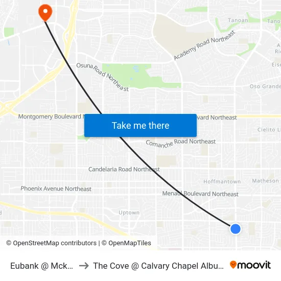 Eubank @ Mcknight to The Cove @ Calvary Chapel Albuquerque map
