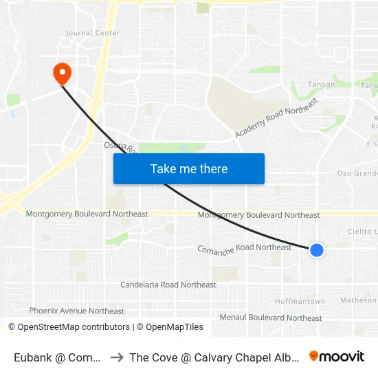 Eubank @ Comanche to The Cove @ Calvary Chapel Albuquerque map
