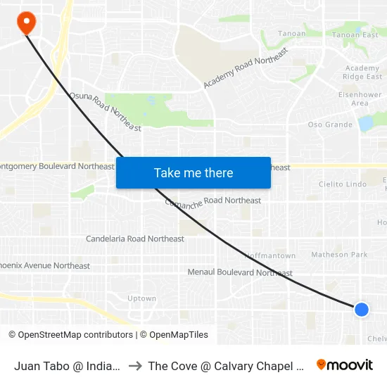 Juan Tabo @ Indian School to The Cove @ Calvary Chapel Albuquerque map