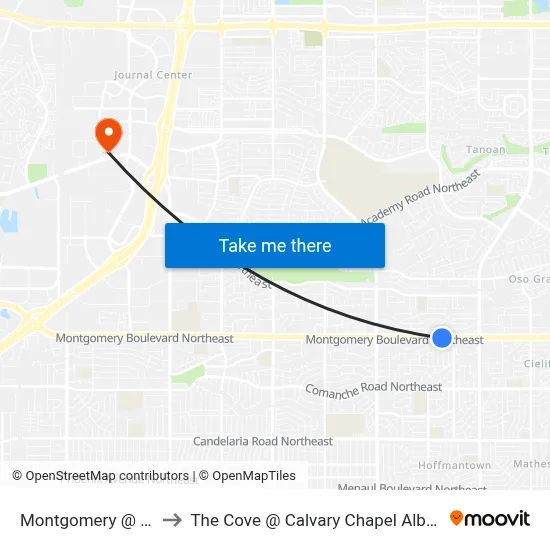 Montgomery @ Hilton to The Cove @ Calvary Chapel Albuquerque map