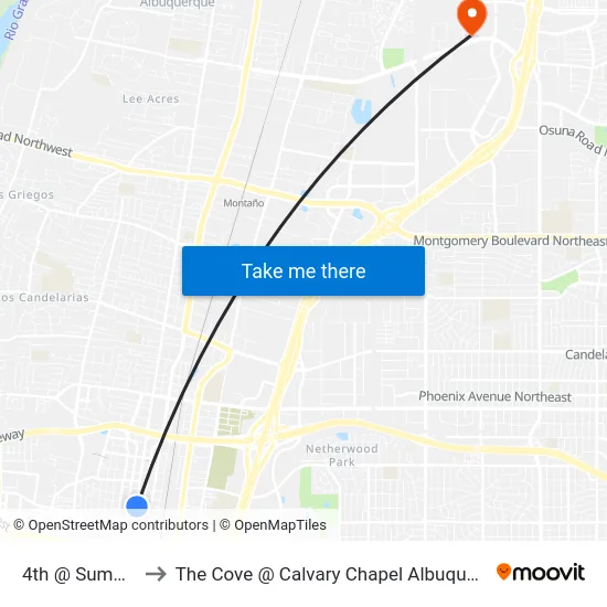 4th @ Summer to The Cove @ Calvary Chapel Albuquerque map