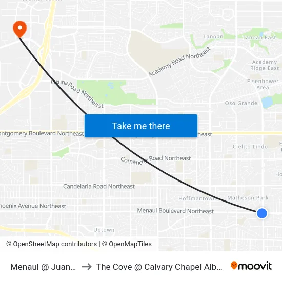 Menaul @ Juan Tabo to The Cove @ Calvary Chapel Albuquerque map