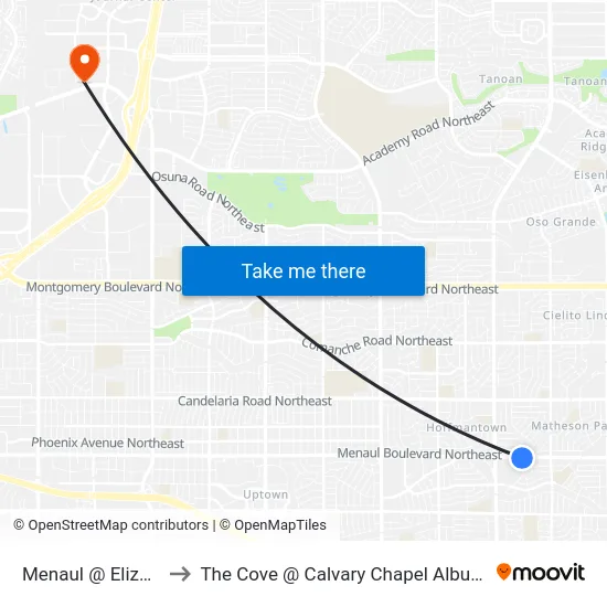 Menaul @ Elizabeth to The Cove @ Calvary Chapel Albuquerque map