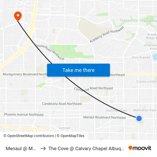 Menaul @ Morris to The Cove @ Calvary Chapel Albuquerque map
