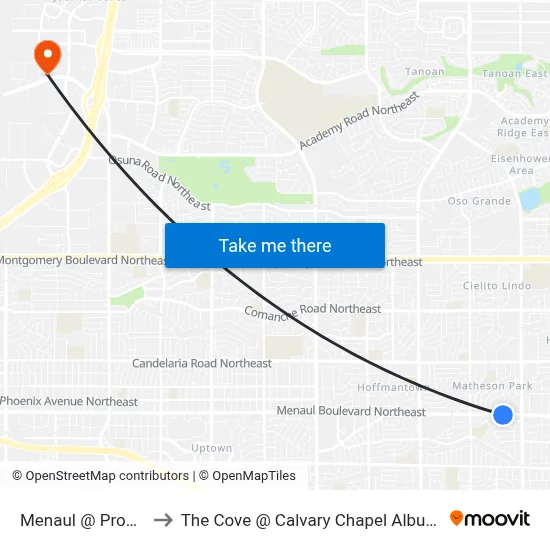 Menaul @ Prospect to The Cove @ Calvary Chapel Albuquerque map