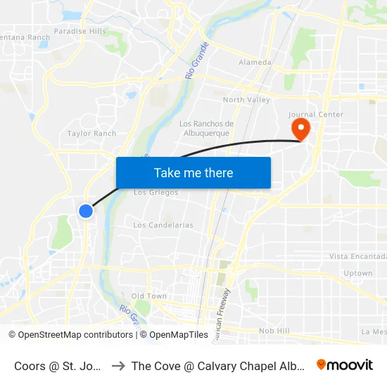 Coors @ St. Josephs to The Cove @ Calvary Chapel Albuquerque map