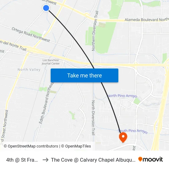 4th @ St Francis to The Cove @ Calvary Chapel Albuquerque map