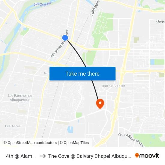 4th @ Alameda to The Cove @ Calvary Chapel Albuquerque map