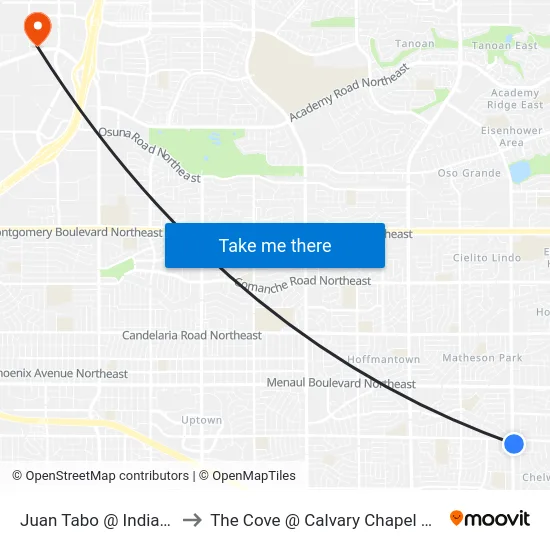 Juan Tabo @ Indian School to The Cove @ Calvary Chapel Albuquerque map