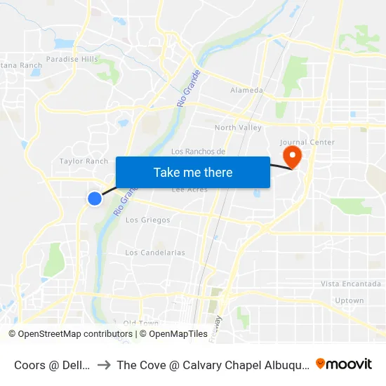 Coors @ Dellyne to The Cove @ Calvary Chapel Albuquerque map