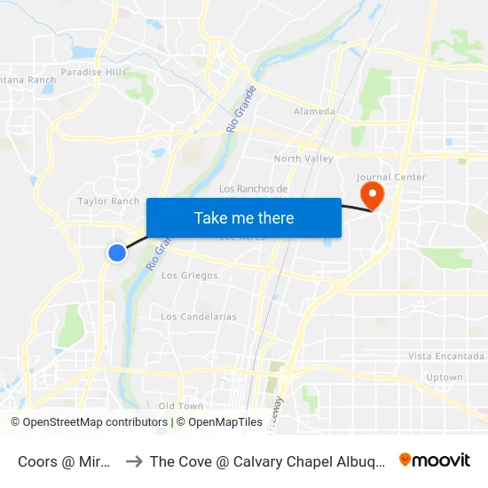 Coors @ Mirador to The Cove @ Calvary Chapel Albuquerque map