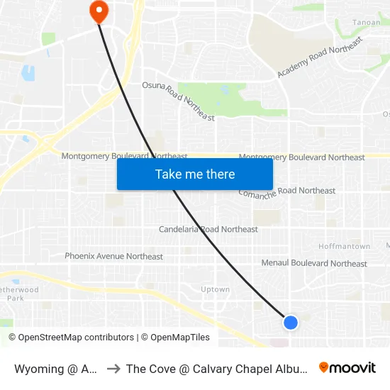 Wyoming @ Aspen to The Cove @ Calvary Chapel Albuquerque map