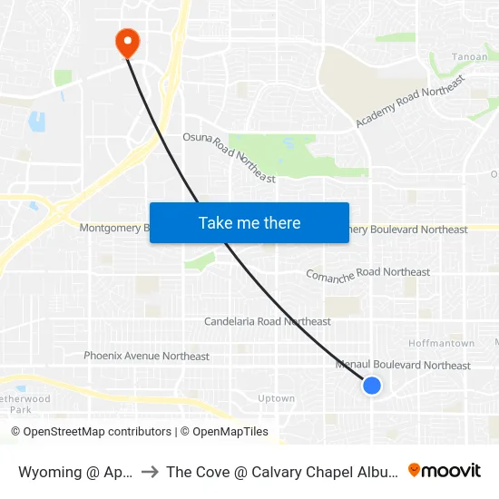 Wyoming @ Apache to The Cove @ Calvary Chapel Albuquerque map