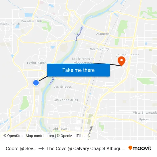 Coors @ Sevilla to The Cove @ Calvary Chapel Albuquerque map