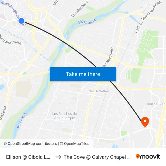 Ellison @ Cibola Loop West to The Cove @ Calvary Chapel Albuquerque map