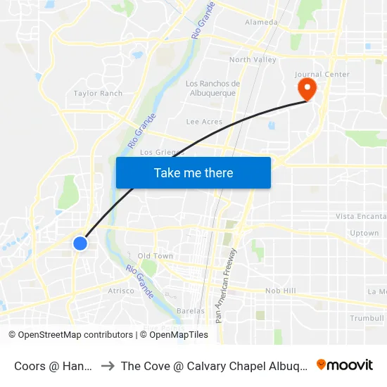 Coors @ Hanover to The Cove @ Calvary Chapel Albuquerque map