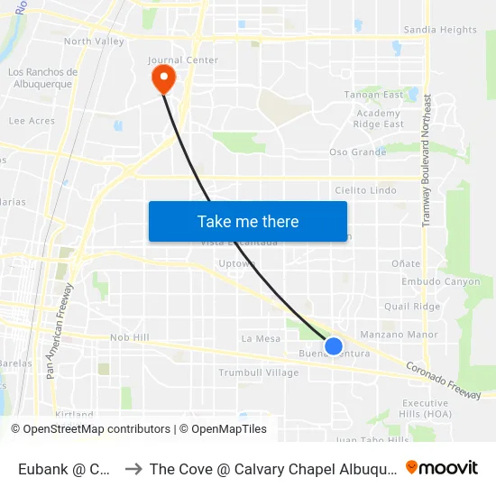 Eubank @ Chico to The Cove @ Calvary Chapel Albuquerque map