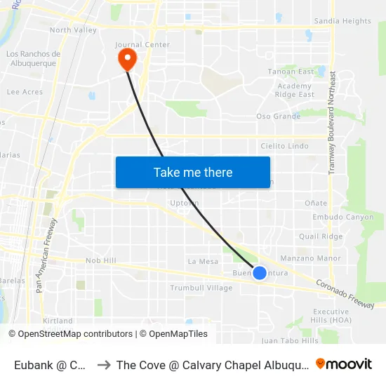 Eubank @ Chico to The Cove @ Calvary Chapel Albuquerque map
