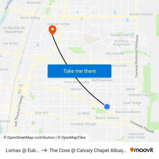 Lomas @ Eubank to The Cove @ Calvary Chapel Albuquerque map