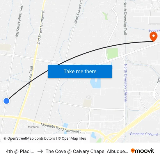 4th @ Placitas to The Cove @ Calvary Chapel Albuquerque map