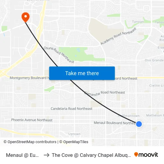 Menaul @ Eubank to The Cove @ Calvary Chapel Albuquerque map