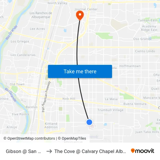 Gibson @ San Mateo to The Cove @ Calvary Chapel Albuquerque map