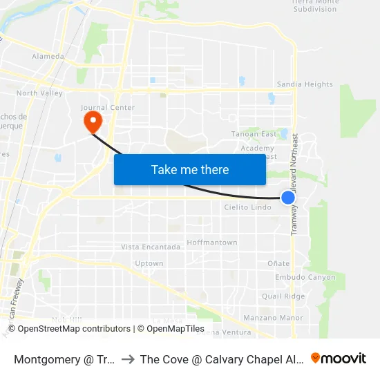 Montgomery @ Tramway to The Cove @ Calvary Chapel Albuquerque map