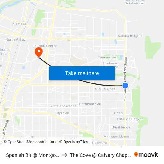 Spanish Bit @ Montgomery (P-N-R) to The Cove @ Calvary Chapel Albuquerque map