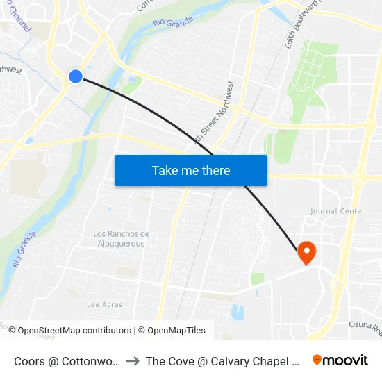 Coors @ Cottonwood Loop to The Cove @ Calvary Chapel Albuquerque map