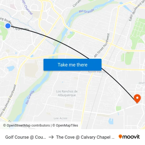 Golf Course @ Country Club to The Cove @ Calvary Chapel Albuquerque map