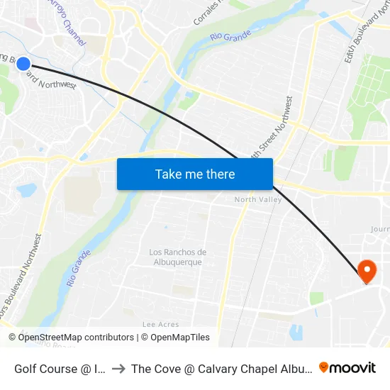 Golf Course @ Irving to The Cove @ Calvary Chapel Albuquerque map