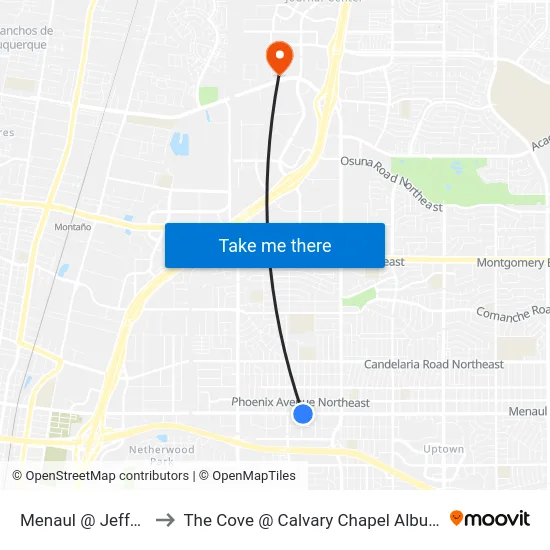 Menaul @ Jefferson to The Cove @ Calvary Chapel Albuquerque map