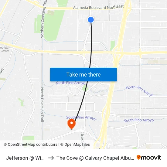 Jefferson @ Wilshire to The Cove @ Calvary Chapel Albuquerque map