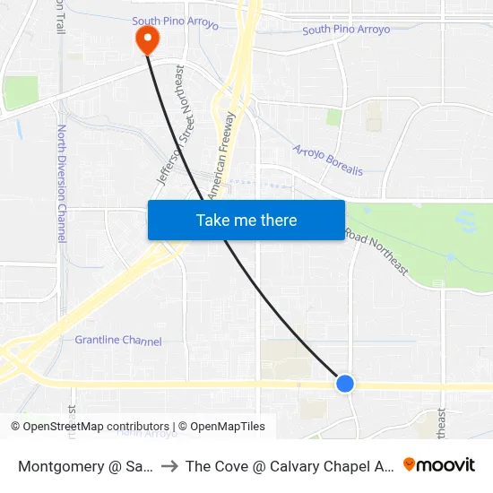 Montgomery @ San Pedro to The Cove @ Calvary Chapel Albuquerque map