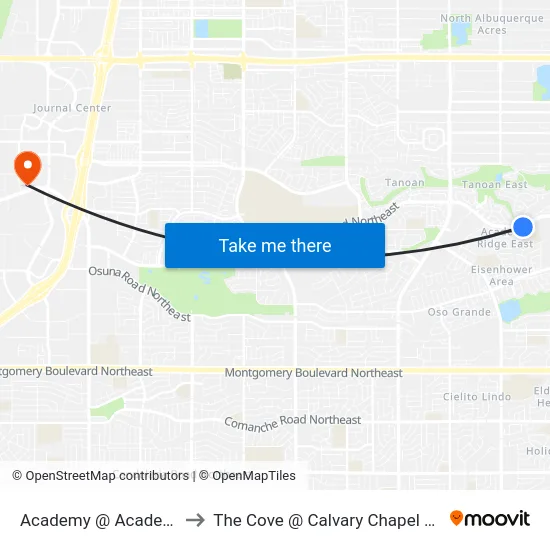 Academy @ Academy Ridge to The Cove @ Calvary Chapel Albuquerque map