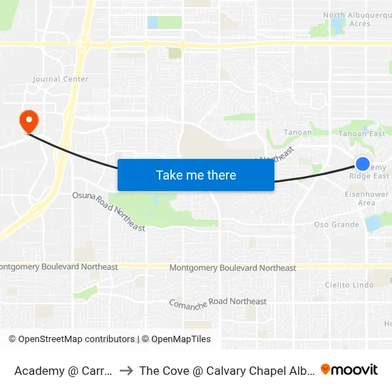Academy @ Carruthers to The Cove @ Calvary Chapel Albuquerque map