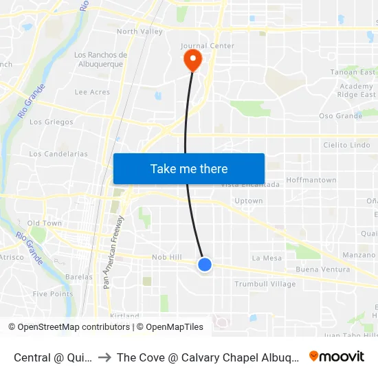 Central @ Quincy to The Cove @ Calvary Chapel Albuquerque map