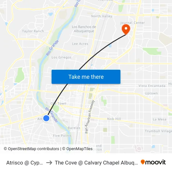 Atrisco @ Cypress to The Cove @ Calvary Chapel Albuquerque map