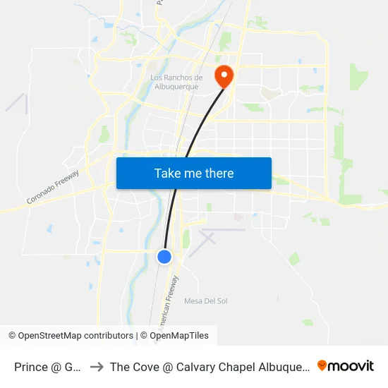 Prince @ Gore to The Cove @ Calvary Chapel Albuquerque map