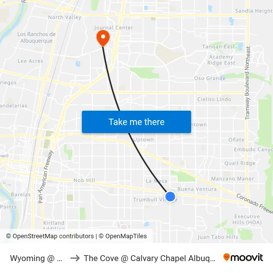 Wyoming @ Zuni to The Cove @ Calvary Chapel Albuquerque map