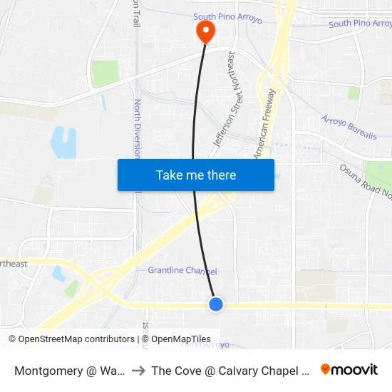 Montgomery @ Washington to The Cove @ Calvary Chapel Albuquerque map
