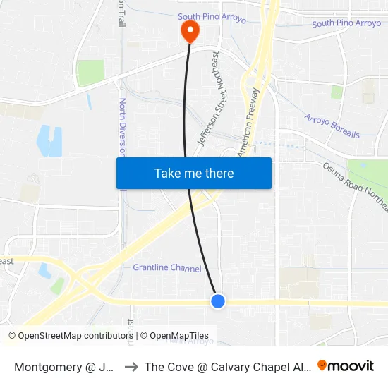 Montgomery @ Jefferson to The Cove @ Calvary Chapel Albuquerque map