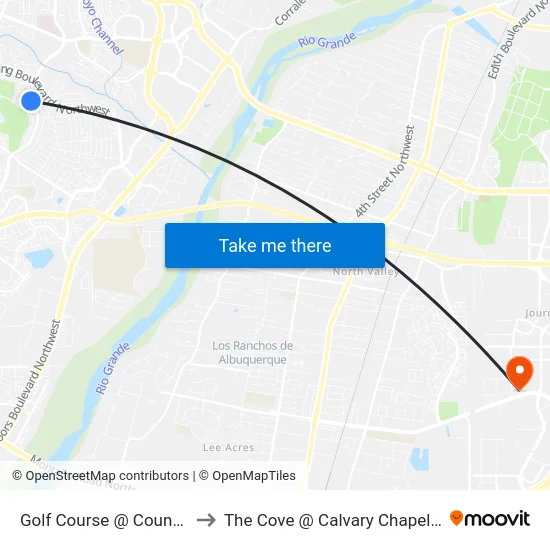Golf Course @ Country Club Ln. to The Cove @ Calvary Chapel Albuquerque map