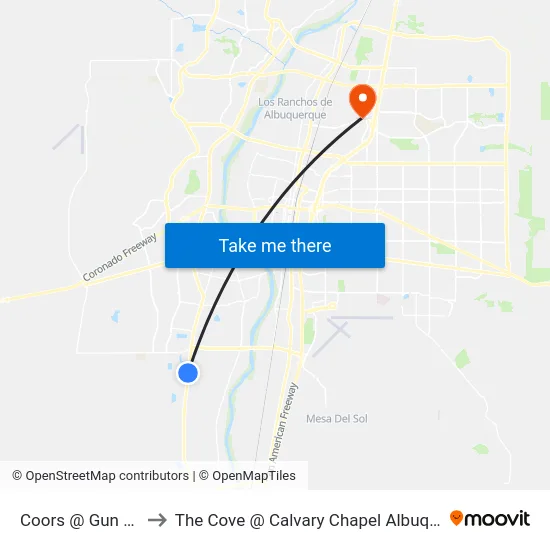 Coors @ Gun Club to The Cove @ Calvary Chapel Albuquerque map