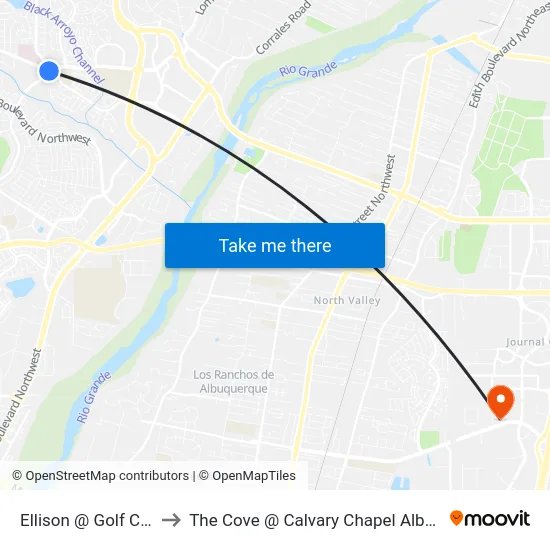 Ellison @ Golf Course to The Cove @ Calvary Chapel Albuquerque map