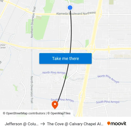 Jefferson @ Columbine to The Cove @ Calvary Chapel Albuquerque map