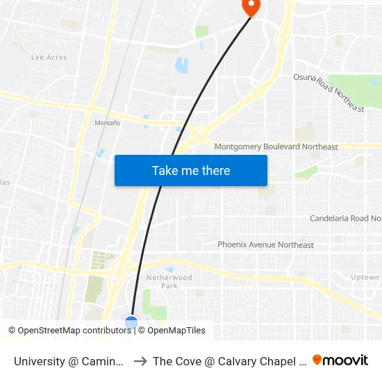 University @ Camino De Salud to The Cove @ Calvary Chapel Albuquerque map
