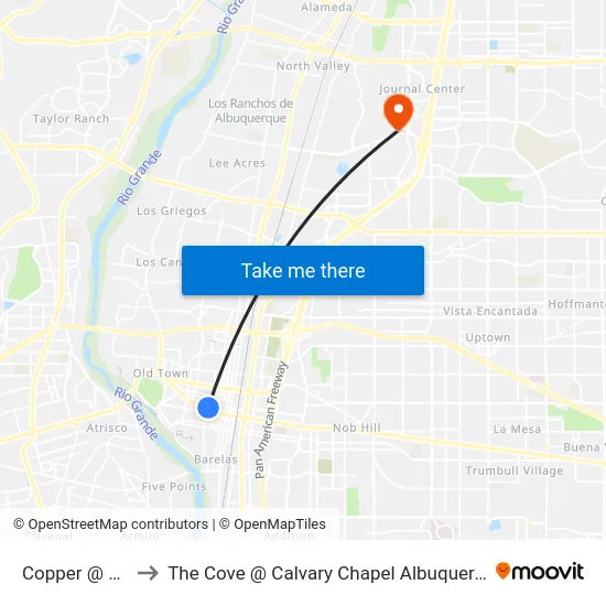 Copper @ 8th to The Cove @ Calvary Chapel Albuquerque map