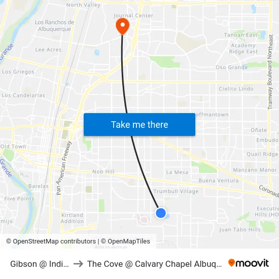 Gibson @ Indiana to The Cove @ Calvary Chapel Albuquerque map